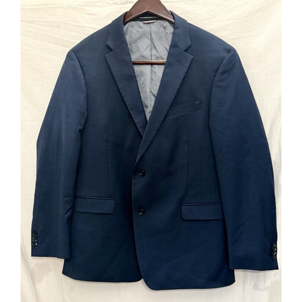 Tommy Hilfiger Navy Wool Blend Blazer 44R Stretch Suit Jacket Men EUC Preppy